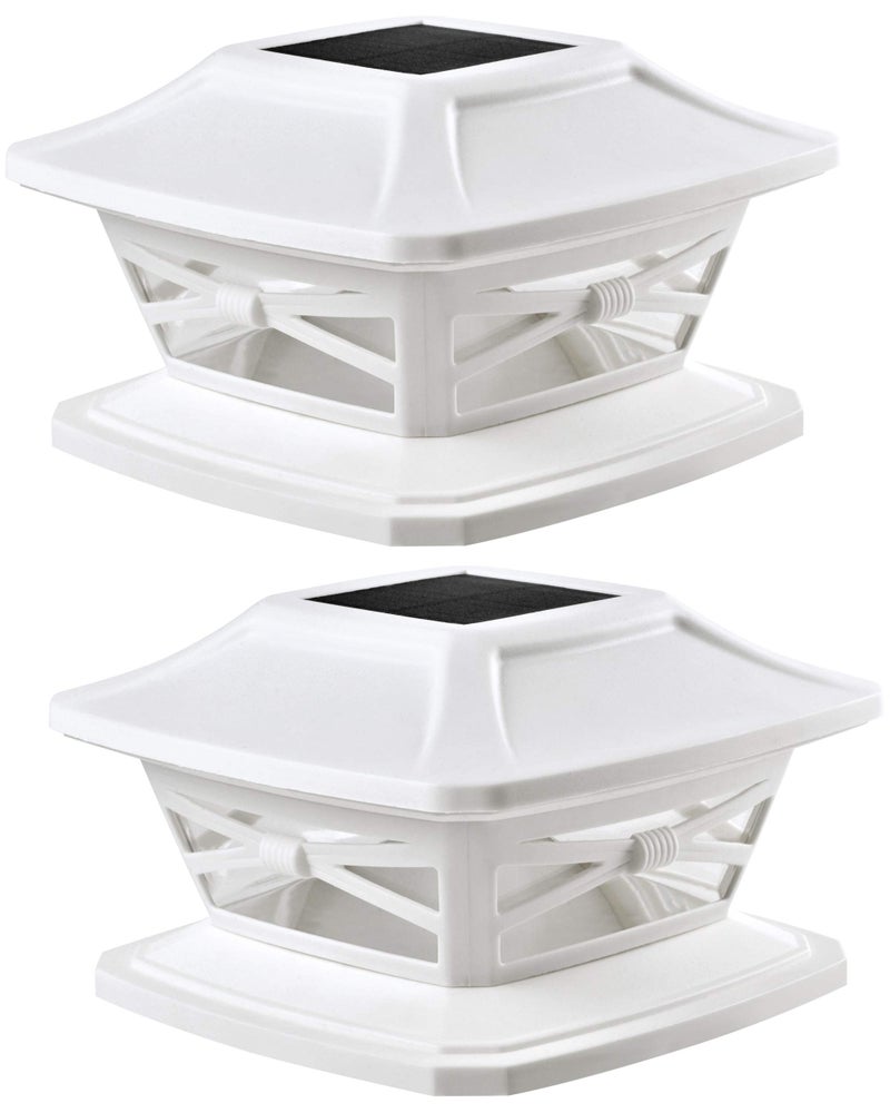 Davinci Lighting Flexfit Solar Outdoor Post Cap Lights - Includes Bases for 4x4 5x5 6x6 Wooden Posts - Bright LED Light - Pearl White (2 Pack) - Image 1